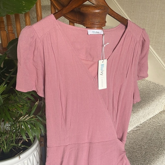 NWT Bluivy True Wrap Pink Flutter Sleeve Maxi Dress M/L - Picture 2 of 9